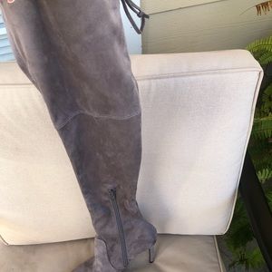 Grey suede high heel boots